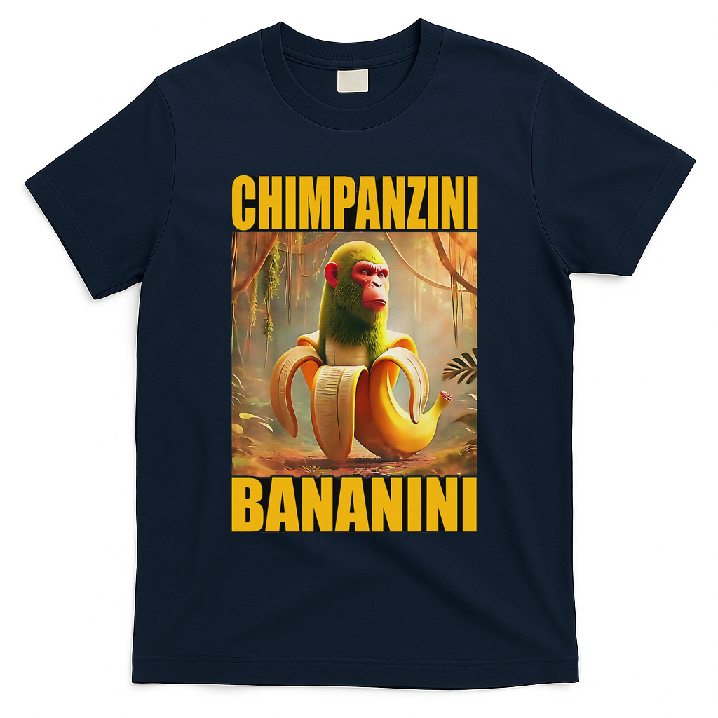 Chimpanzini Bananini Italian Brainrot Meme, Gilrs, T-Shirt - Navy