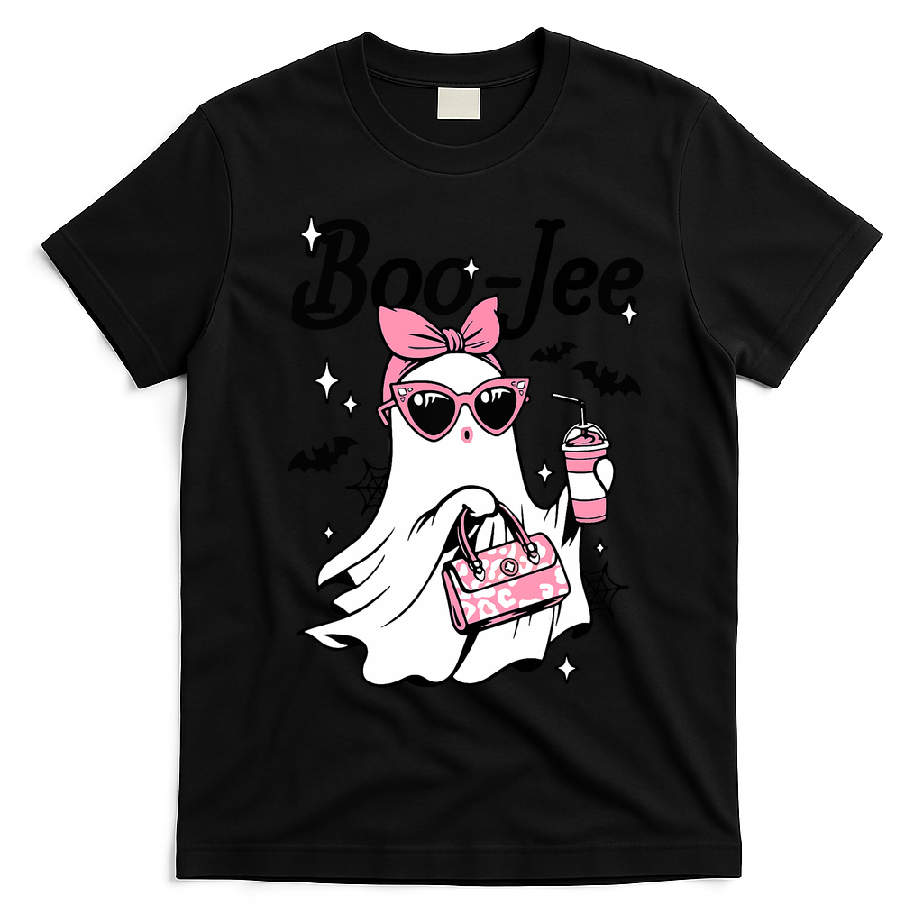 Cute Boo Jee Ghost Halloween Bandana Ghost Coffee T-Shirt - Black