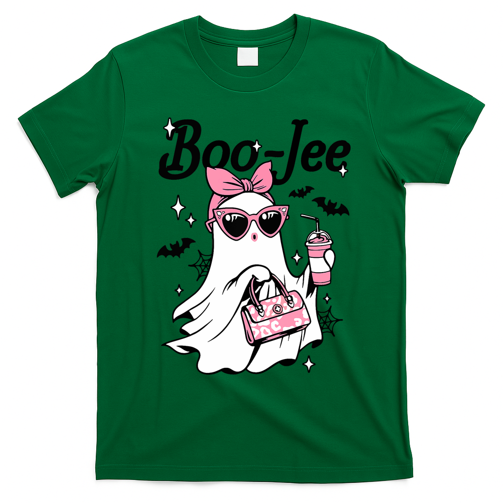 Cute Boo Jee Ghost Halloween Bandana Ghost Coffee T-Shirt - Irish Green