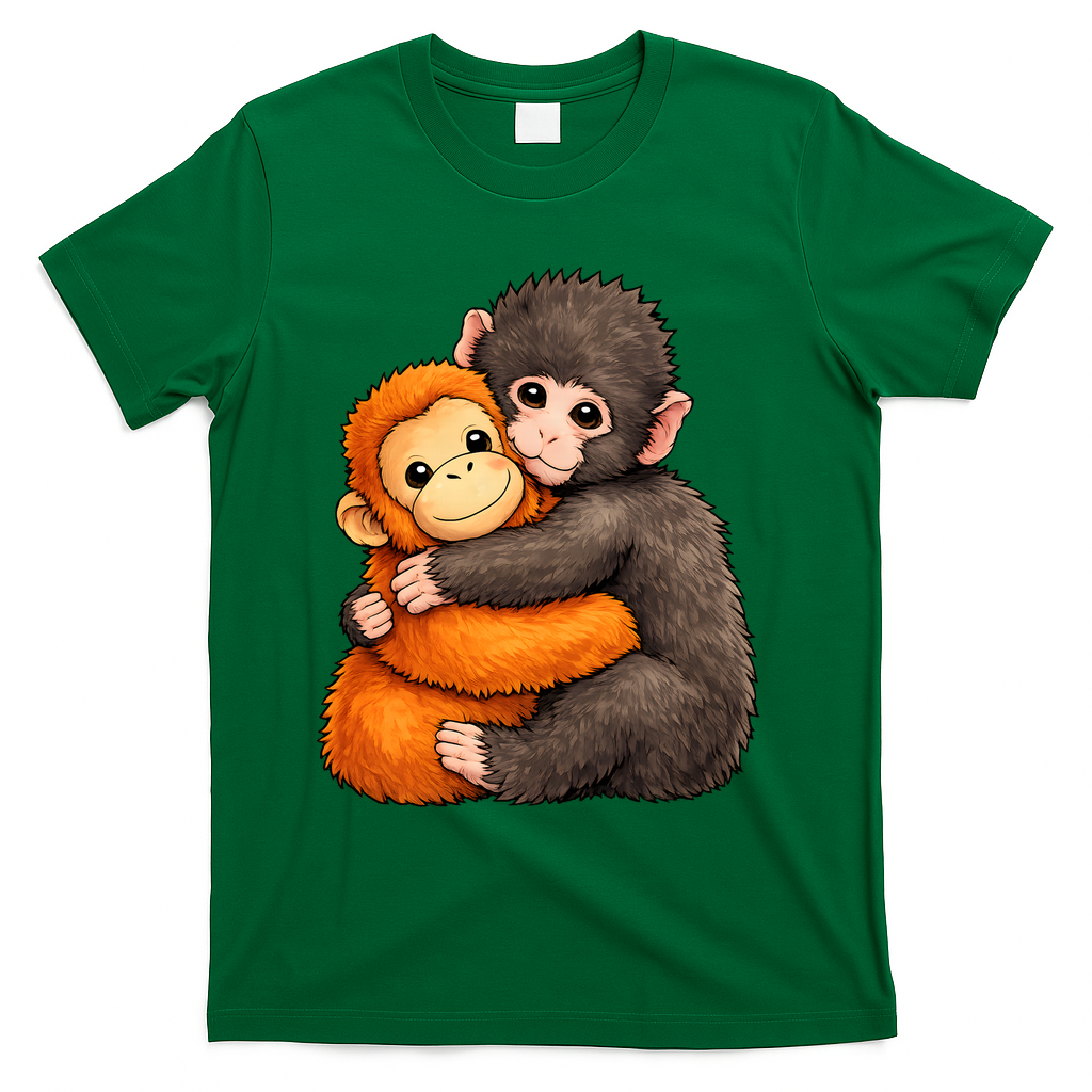 Cute Baby Monkey Punch Plush Hugging T-Shirt - Green