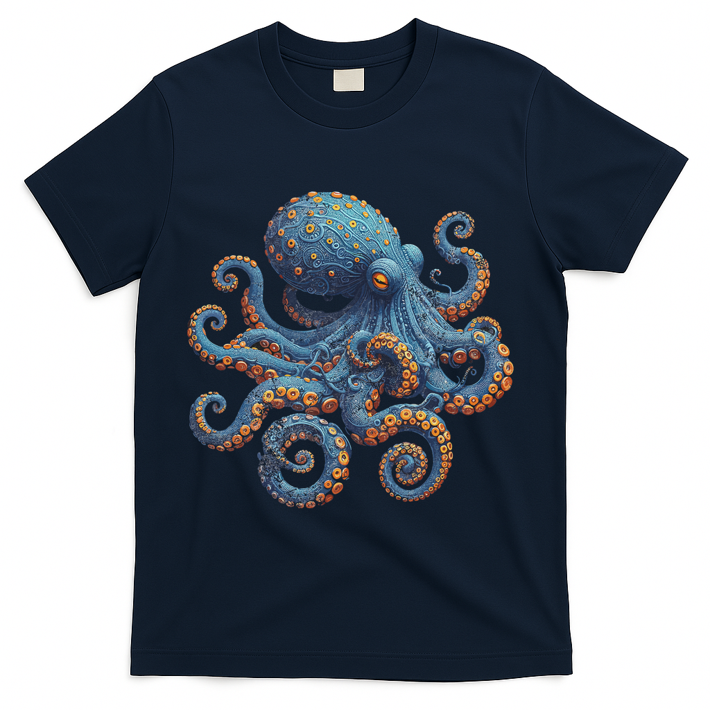 Cool Blue Octopus Women T-Shirt - Navy