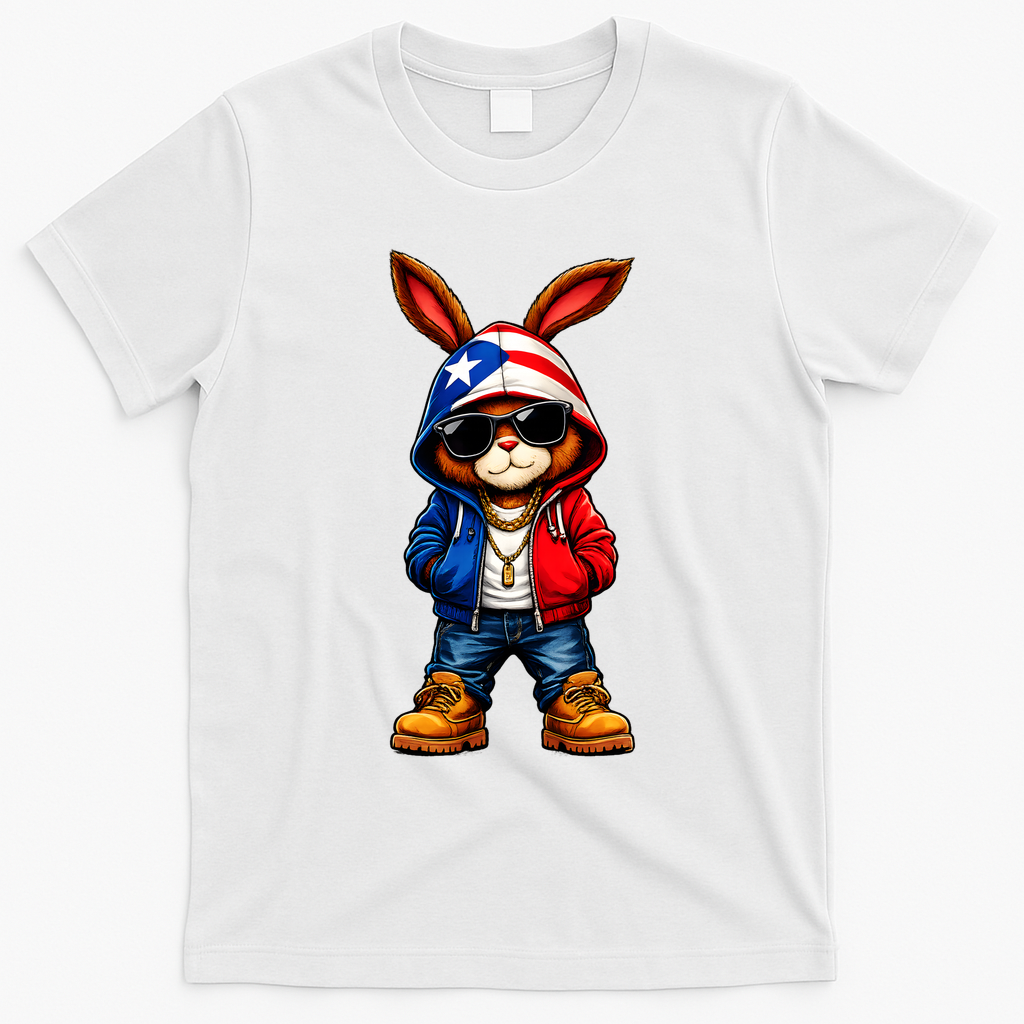 Cool Bunny Puerto Rican Flag Vibes Boricua  T-Shirt - White