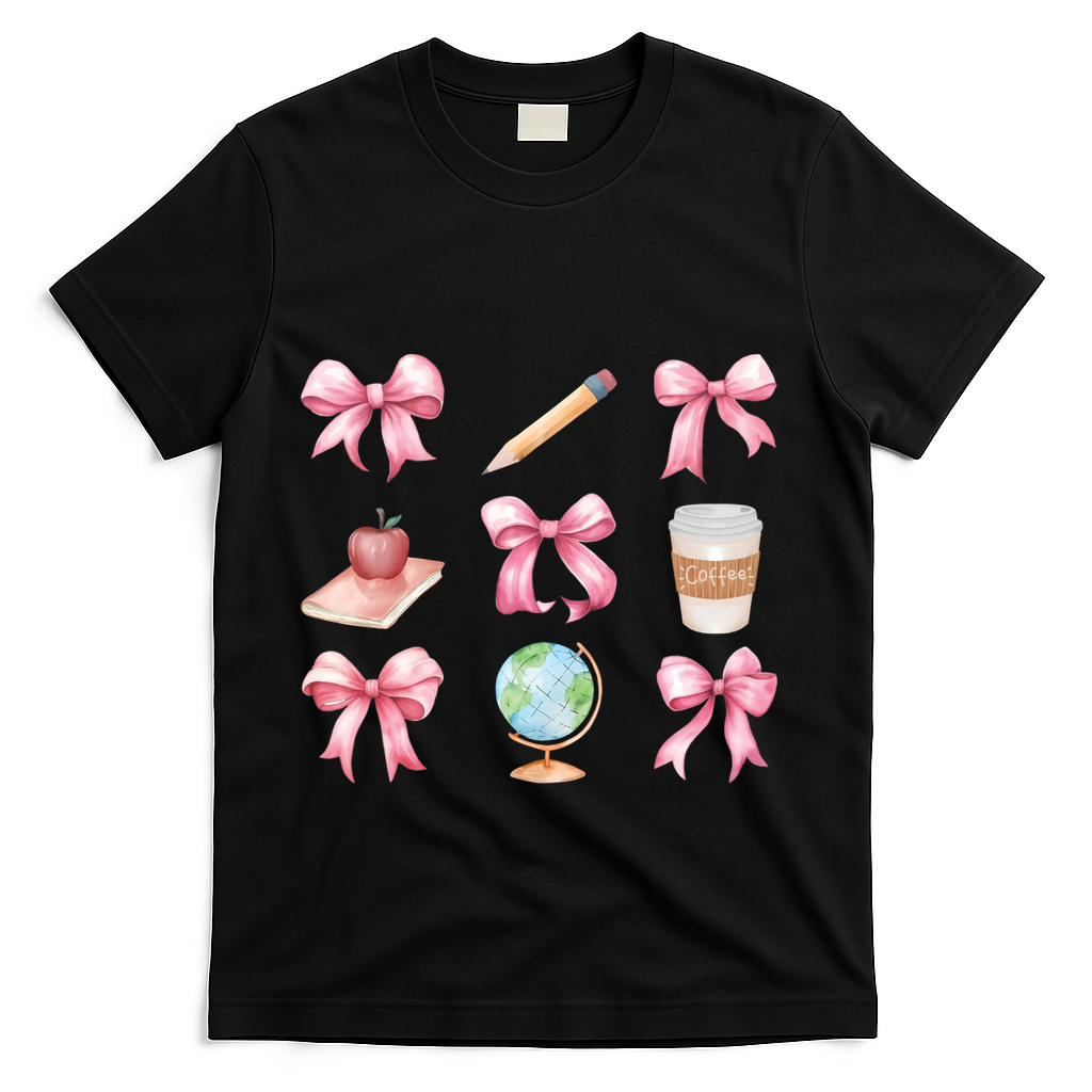 Coquette Bow Reading Teacher Life Back To School Gift T-Shirt - Black