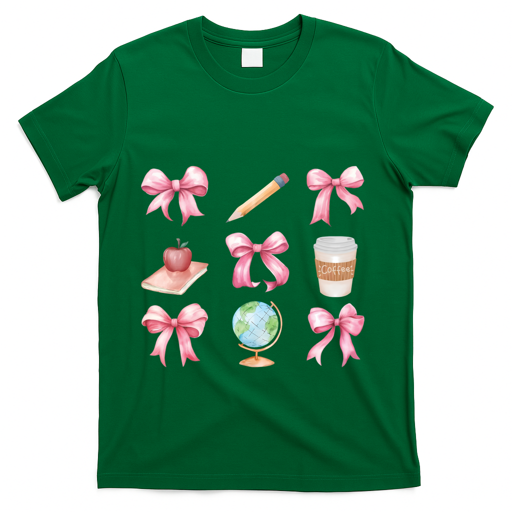 Coquette Bow Reading Teacher Life Back To School Gift T-Shirt - Green