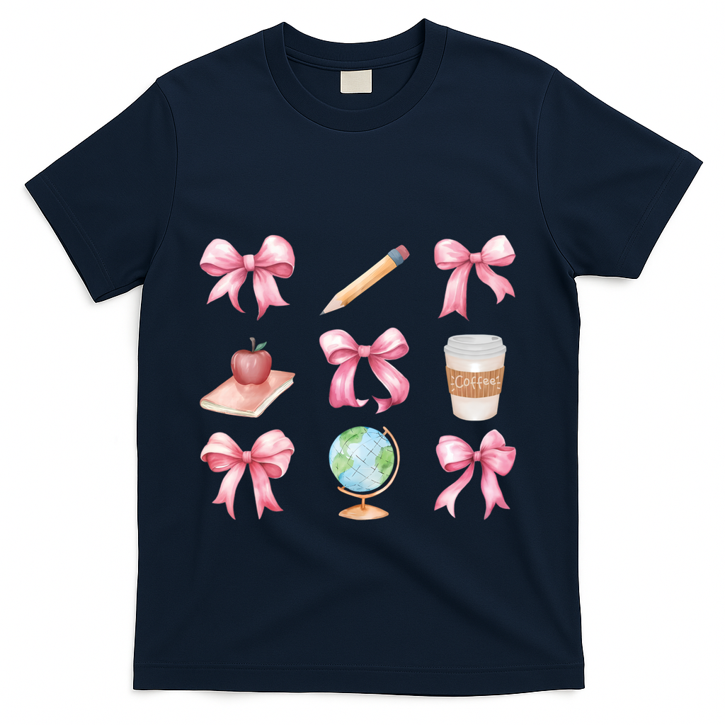 Coquette Bow Reading Teacher Life Back To School Gift T-Shirt - Navy