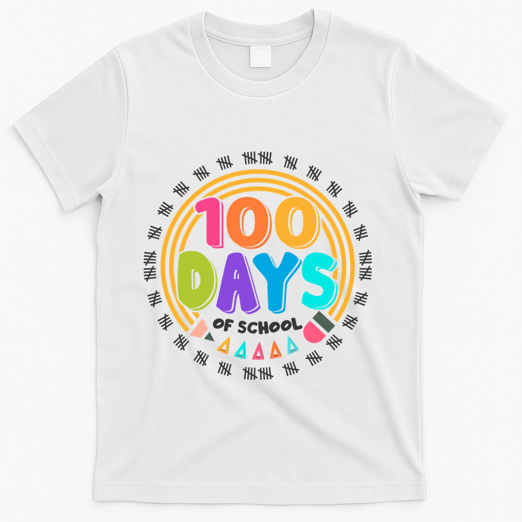 Cute Cool 100 Days Of School Pencil Emblem T-Shirt - White