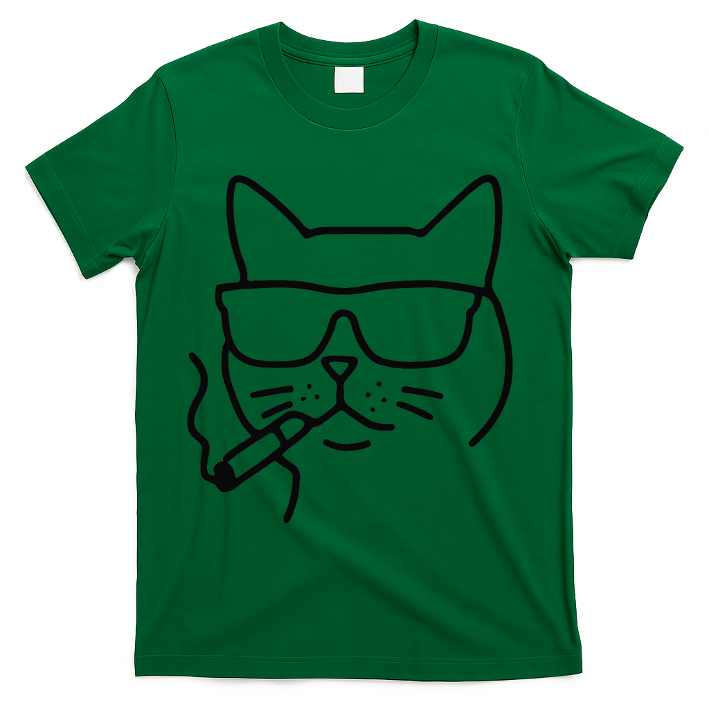 Cool Carthusian Cat With Cigarette And Sunglasses T-Shirt - Green