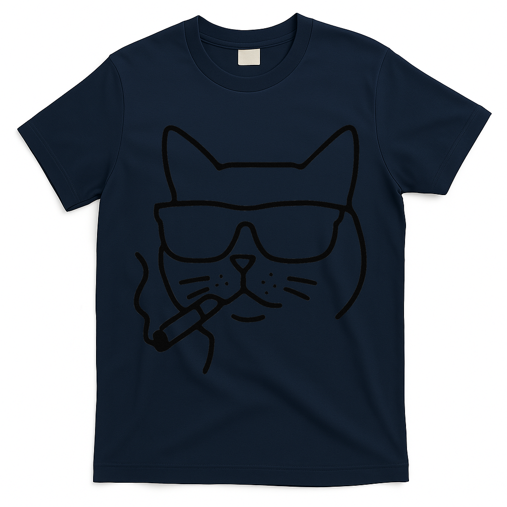Cool Carthusian Cat With Cigarette And Sunglasses T-Shirt - Navy