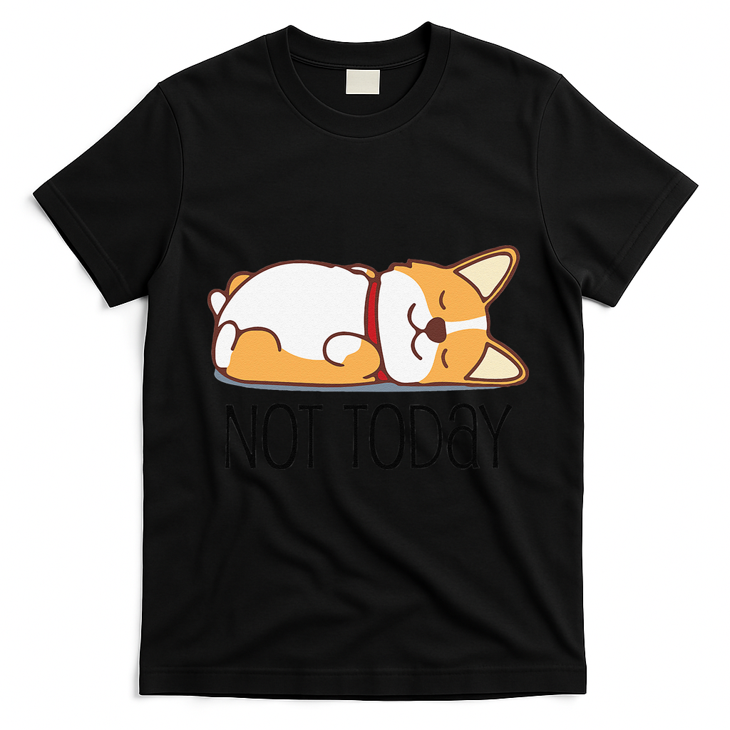 Cute Corgi Gift Funny Dog Lover Not Today Lazy Animal Short Sleeve T-Shirt - Black
