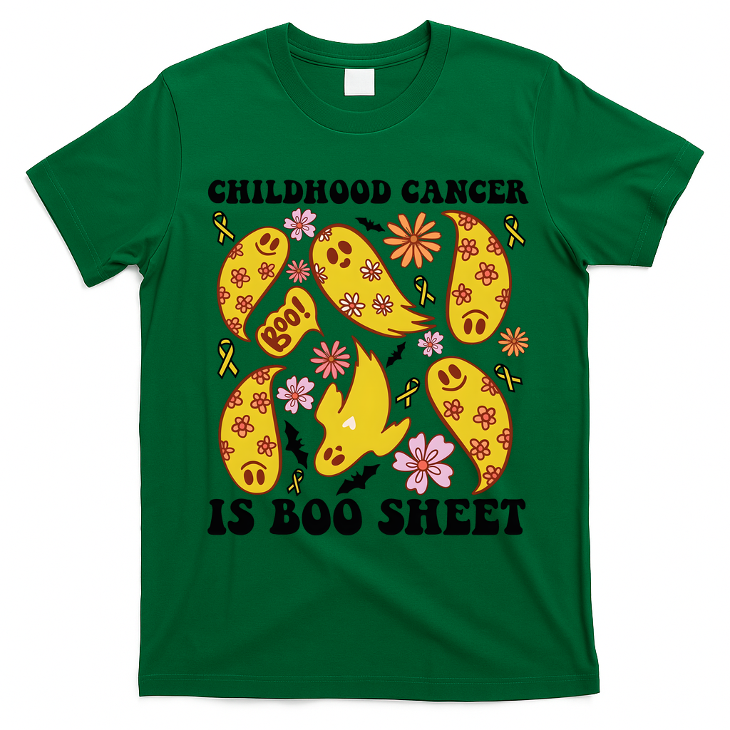 Childhood Cancer Is Boo Sheet Cancer Awareness Month Halloween T-Shirt - Irish Green