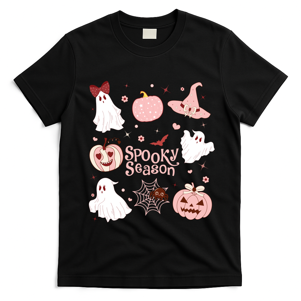 Cute Coquette Spooky Season T-Shirt - Black