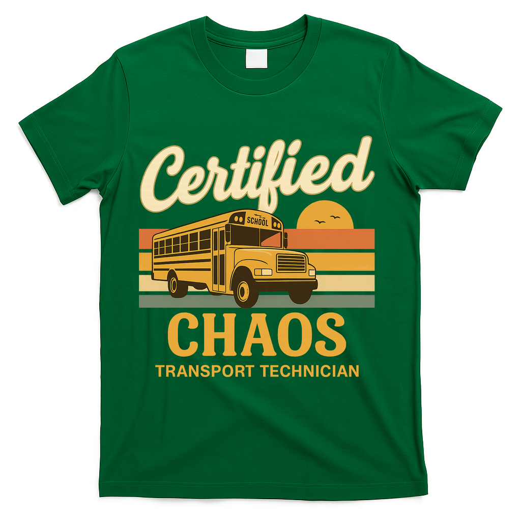 Certified Chaos Transport Technician School Bus Driver Funny  T-Shirt - Green