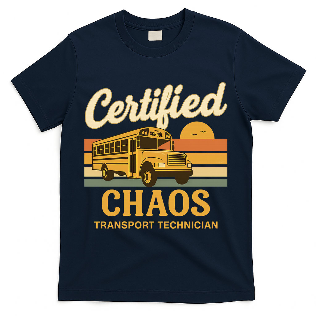 Certified Chaos Transport Technician School Bus Driver Funny  T-Shirt - Navy