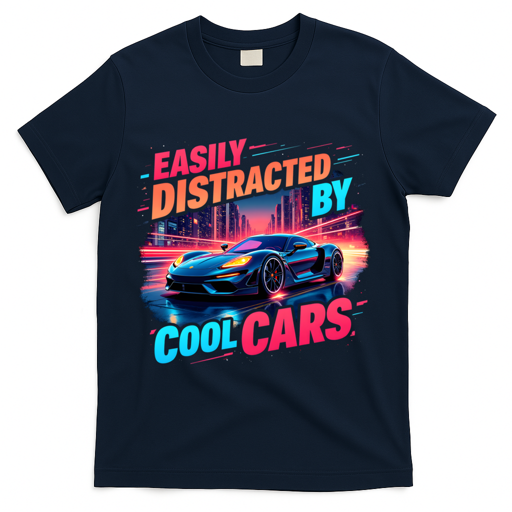 Cool Cars Vintage Easily Distracted By Muscle Car Gift T-Shirt - Navy