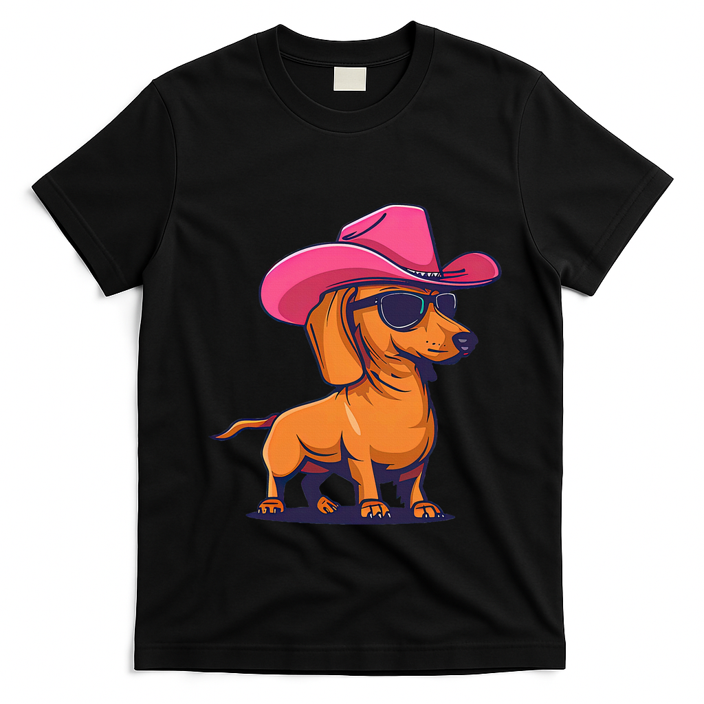 Cute Dachshund Cowboy Hat Wiener Sausage Dog Puppy T-Shirt - Black