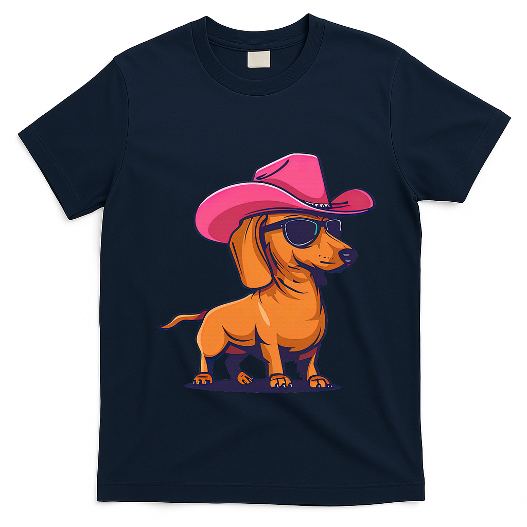 Cute Dachshund Cowboy Hat Wiener Sausage Dog Puppy T-Shirt - Navy Blue