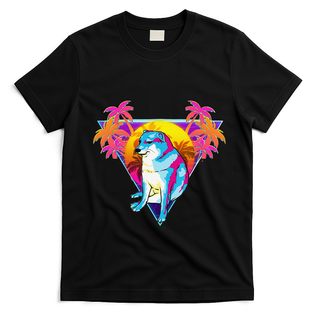 Cheems Dog Funny Shiba Inu Dank Meme 80s Retro Vaporwave T-Shirt - Black