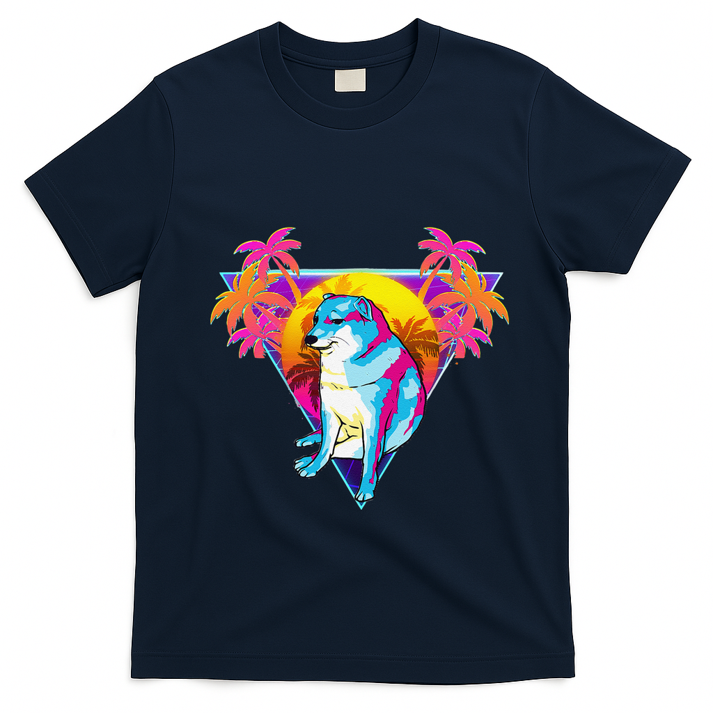 Cheems Dog Funny Shiba Inu Dank Meme 80s Retro Vaporwave T-Shirt - Navy Blue