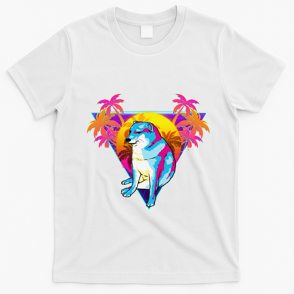 Cheems Dog Funny Shiba Inu Dank Meme 80s Retro Vaporwave T-Shirt - White