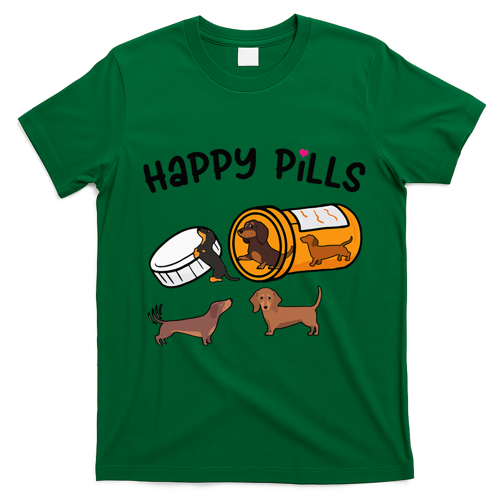 Cute Dachshund Happy Pills Funny Weiner Dog Mom Dad Lover T-Shirt - Irish Green