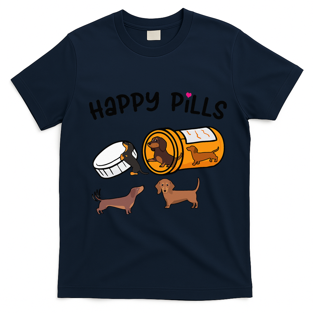 Cute Dachshund Happy Pills Funny Weiner Dog Mom Dad Lover T-Shirt - Navy Blue