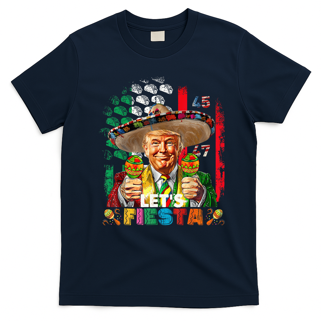 Cinco De Mayo Trump Taco Funny Mexican Trump Let's Fiesta T-Shirt - Navy Blue