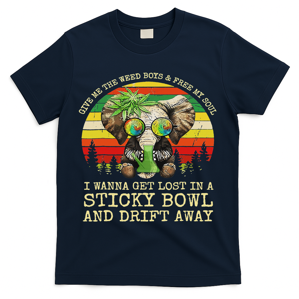 Cool Elephant Smoking Weed Bong Marijuana Cannabis Stoner T-Shirt - Navy