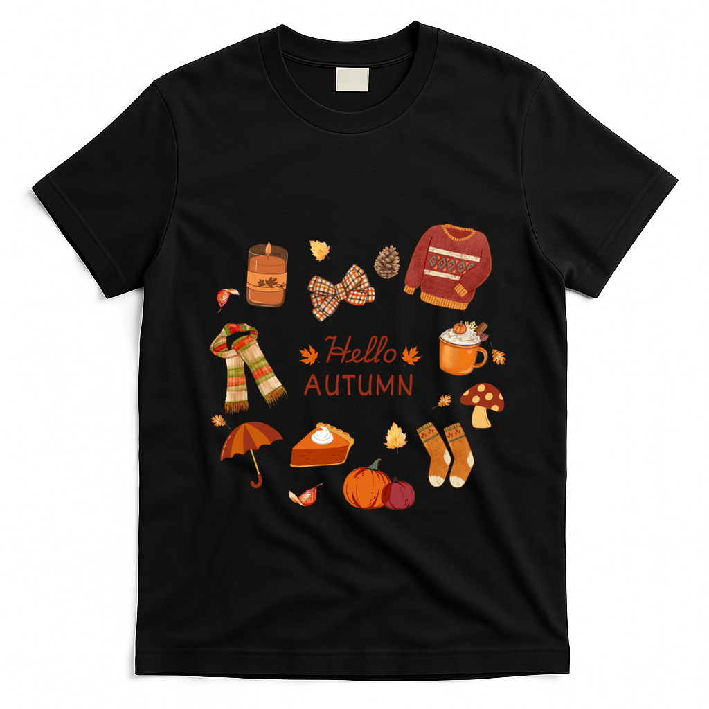 Cute Fall Autumn Little Things Retro Fall Hello Autumn T-Shirt - Black