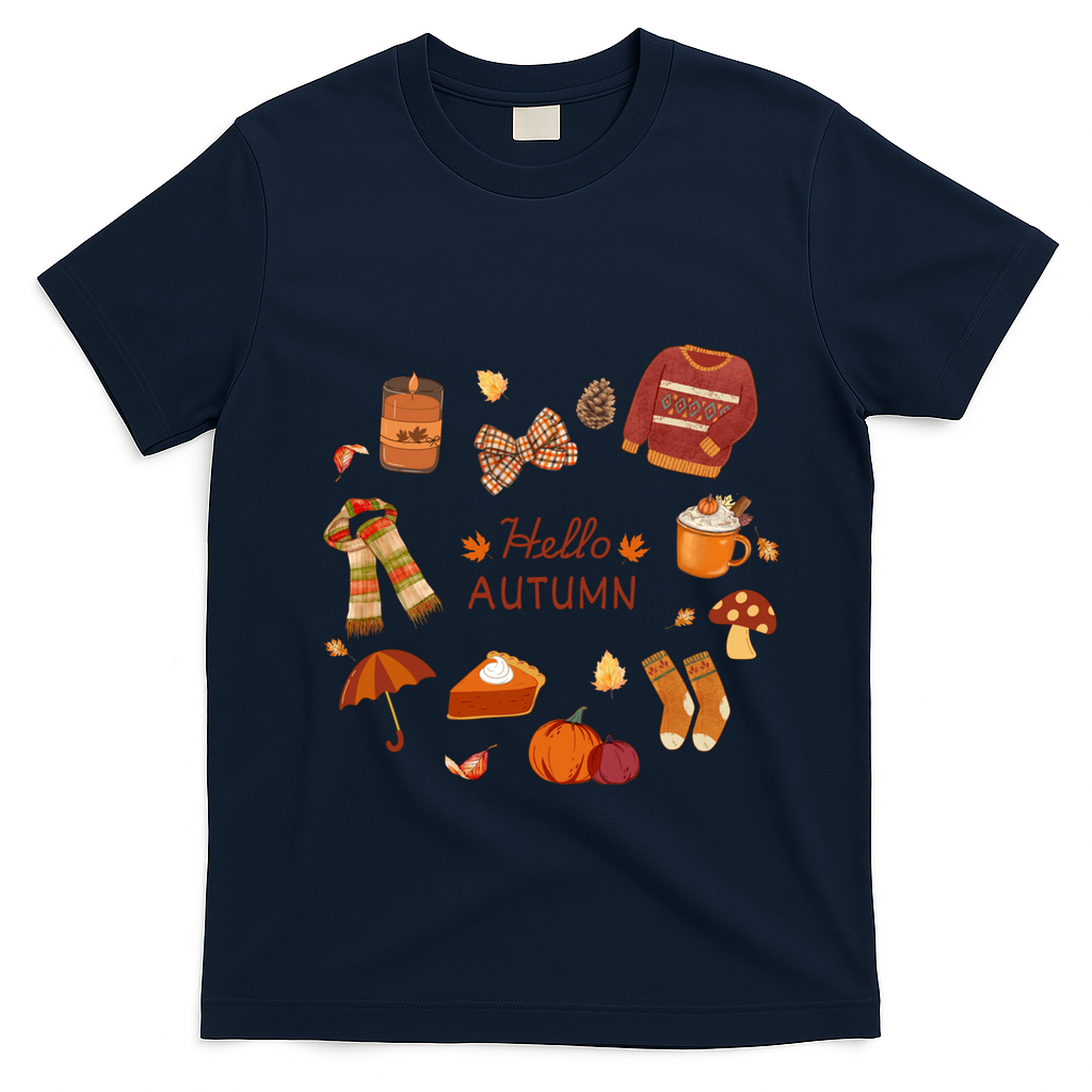 Cute Fall Autumn Little Things Retro Fall Hello Autumn T-Shirt - Navy Blue