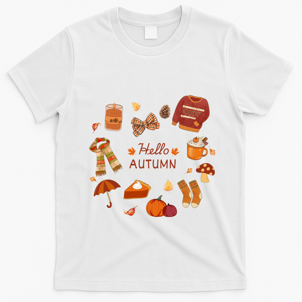 Cute Fall Autumn Little Things Retro Fall Hello Autumn T-Shirt - White