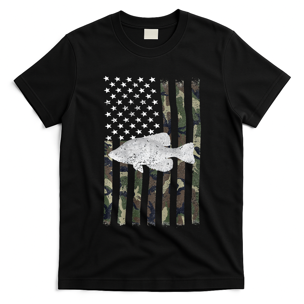 Crappie Fishing Camo Flag (On Back) T-Shirt