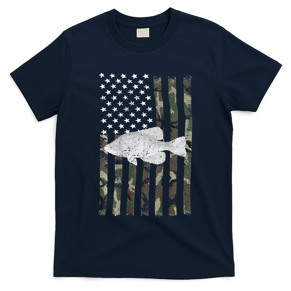 Crappie Fishing Camo Flag (On Back) T-Shirt