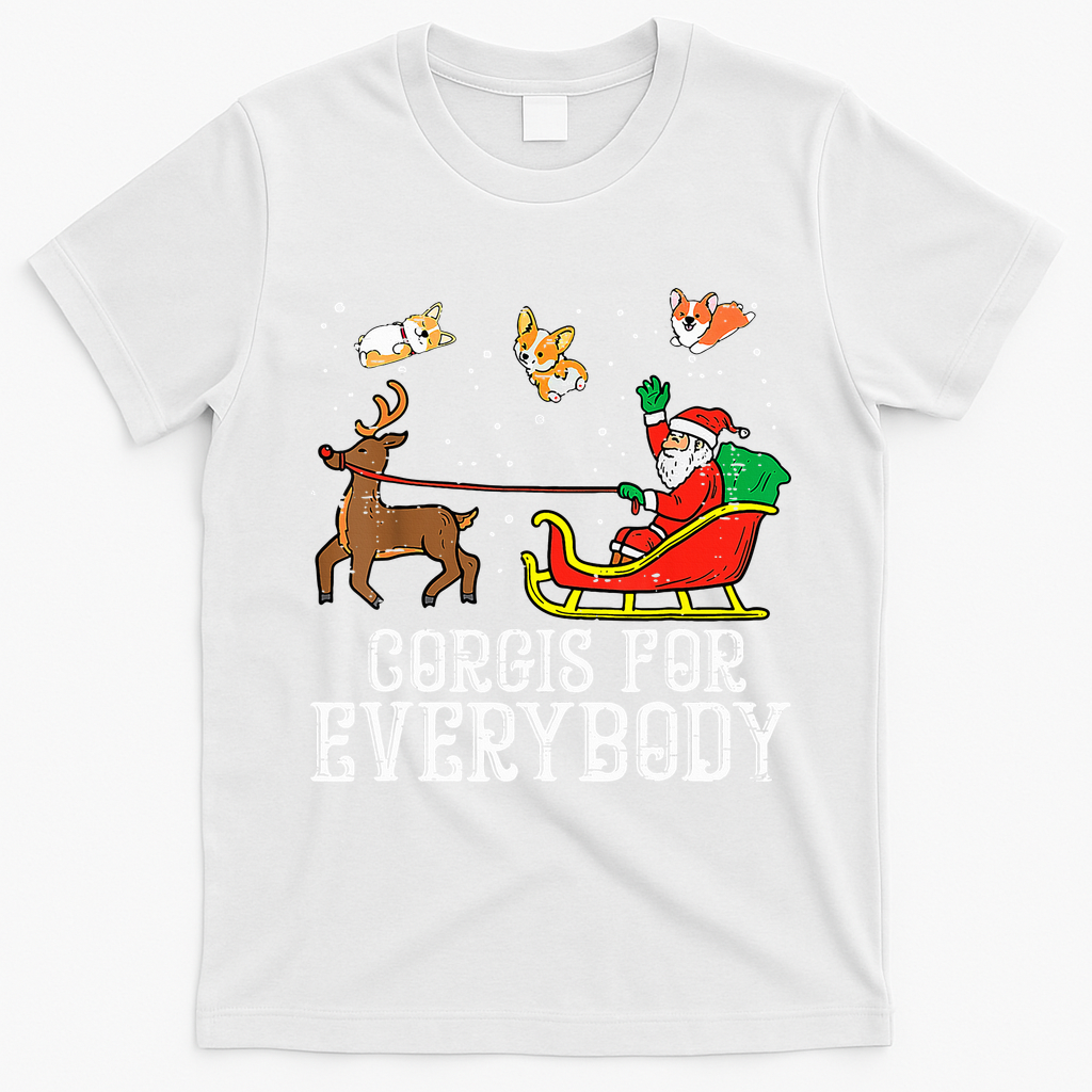 Corgis For Everybody Funny Xmas Christmas Corgi Dog Lover T-Shirt - White