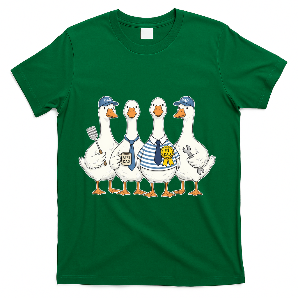 Cute Funny Father's Day Goose Group T-Shirt - Green
