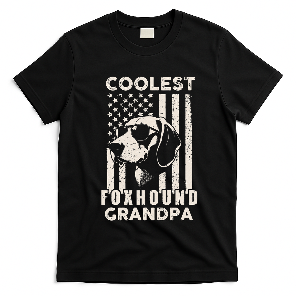 Coolest Foxhound Grandpa Vintage American Flag Funny Dog Dad T-Shirt - Black