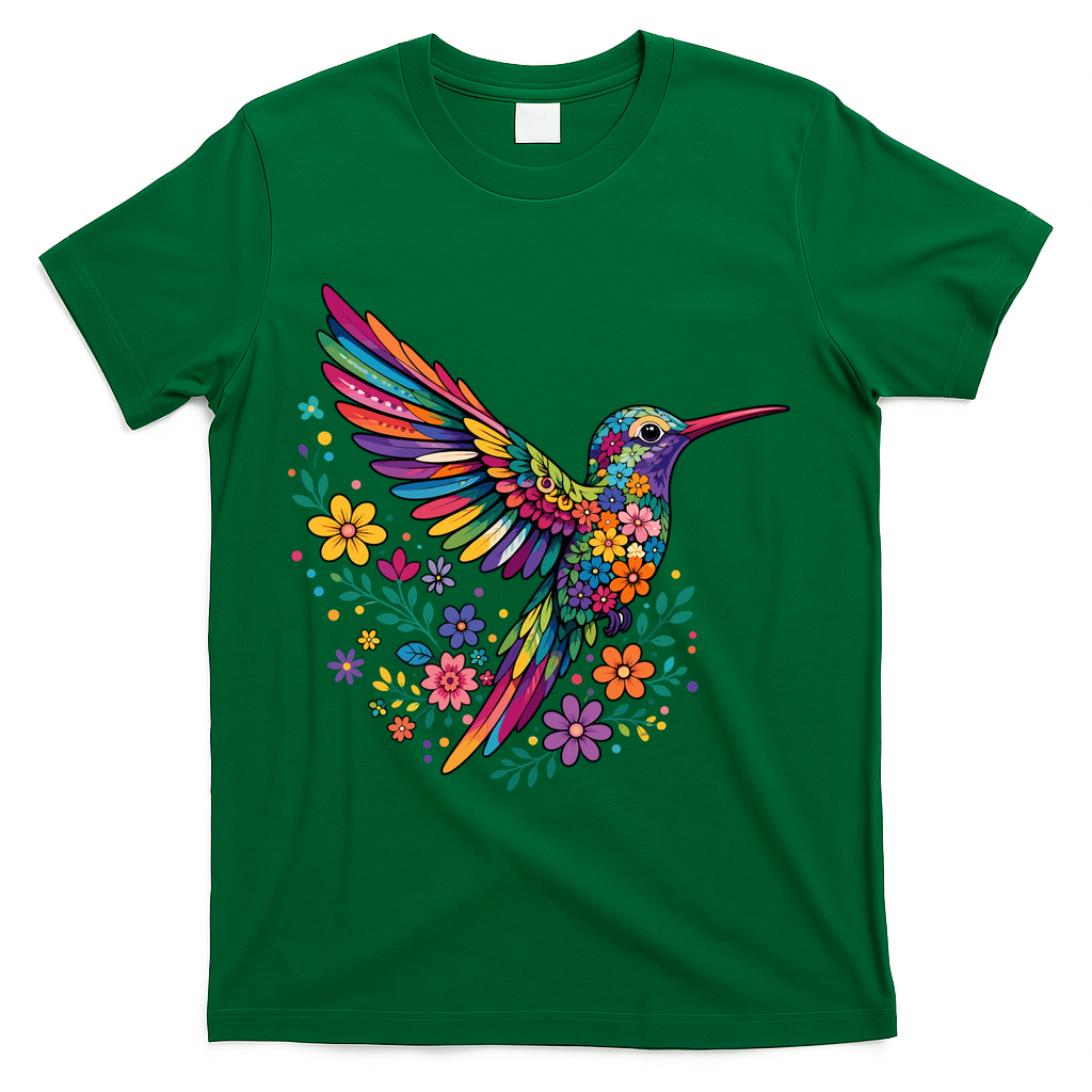 Cute Floral Humming Bird Animal Lover Spring T-Shirt - Green