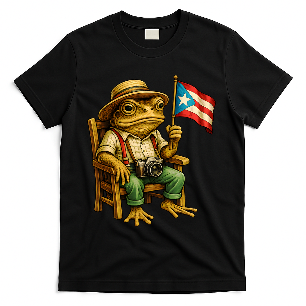 Coqui Frog Puerto Rico Flag Taino Boricua Hispanic T-Shirt - Black