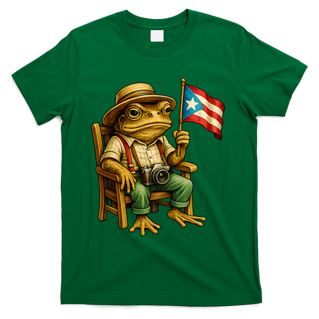 Coqui Frog Puerto Rico Flag Taino Boricua Hispanic T-Shirt - Green