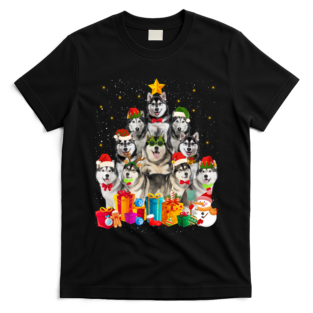 Christmas Funny Siberian Husky Dog Tree Xmas Pet Dog Lover Meaningful Gift T-Shirt