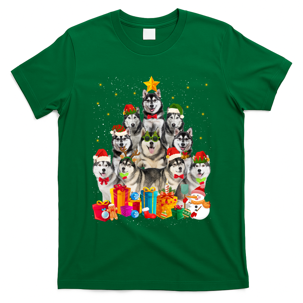 Christmas Funny Siberian Husky Dog Tree Xmas Pet Dog Lover Meaningful Gift T-Shirt