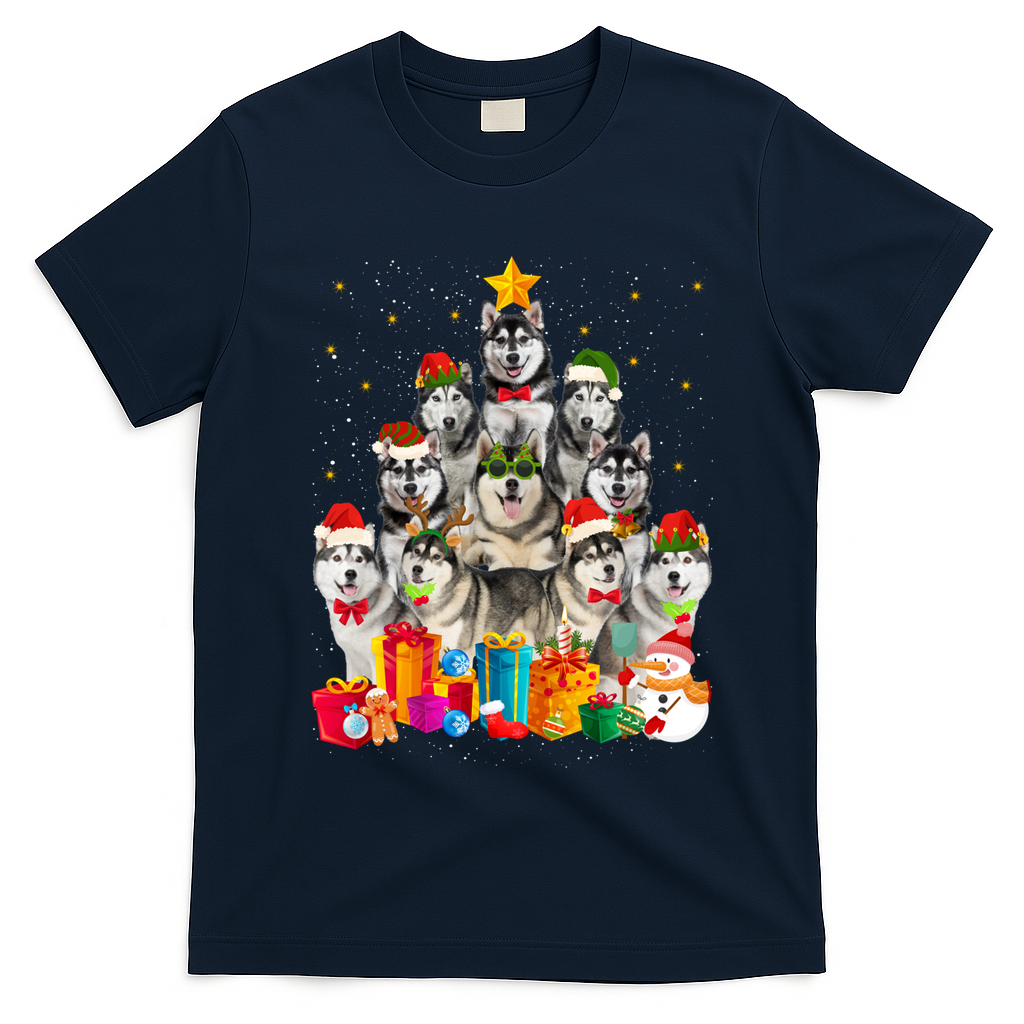 Christmas Funny Siberian Husky Dog Tree Xmas Pet Dog Lover Meaningful Gift T-Shirt