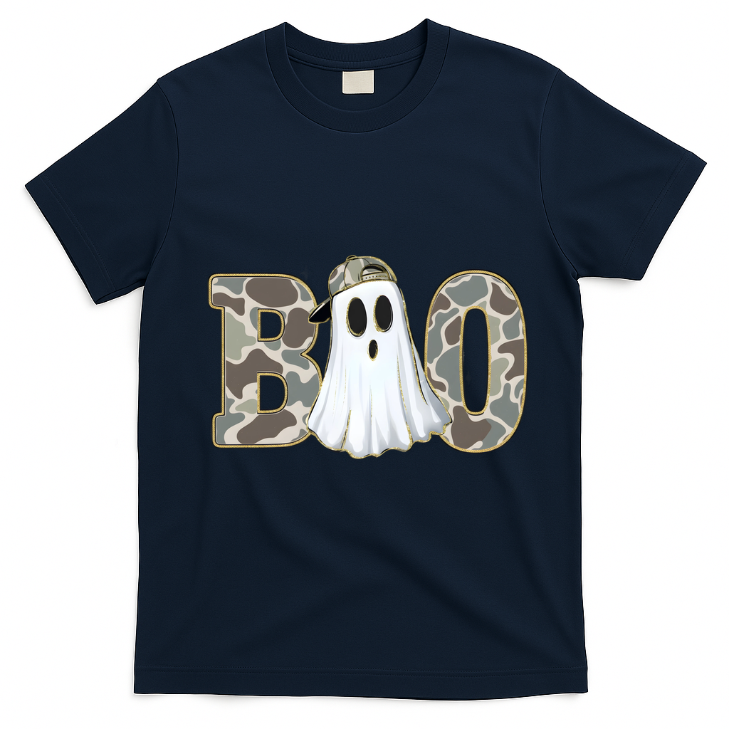 Camo Ghost Boo Spooky Halloween T-Shirt - Navy Blue