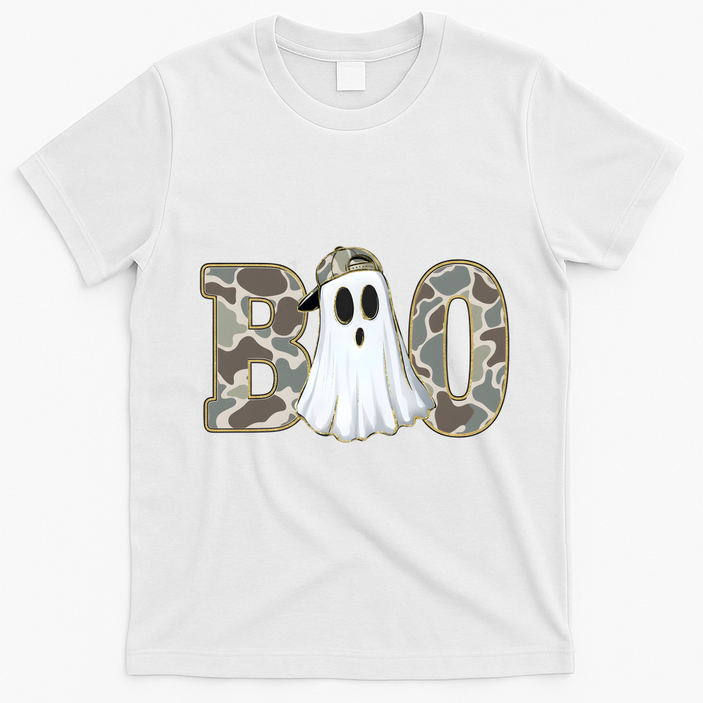 Camo Ghost Boo Spooky Halloween T-Shirt - White