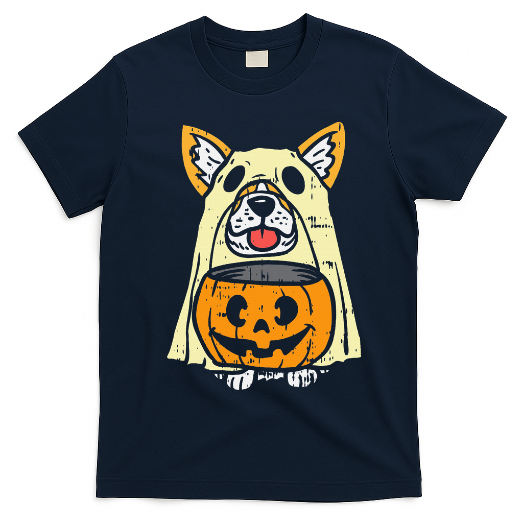 Corgi Ghost Halloween Costume for Dog Lovers T-Shirt - Navy Blue