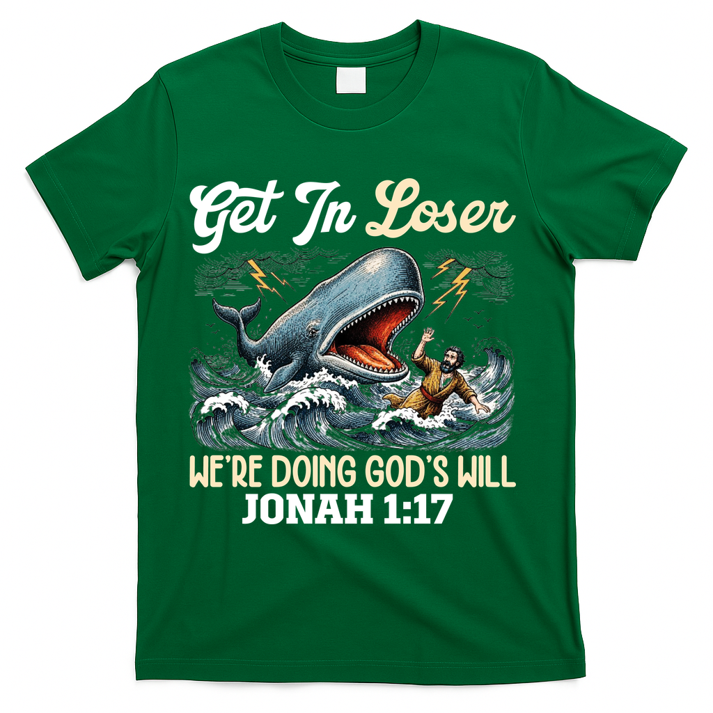 Christian Get In Loser We're Doing God's Will Bible Humor T-Shirt - Green