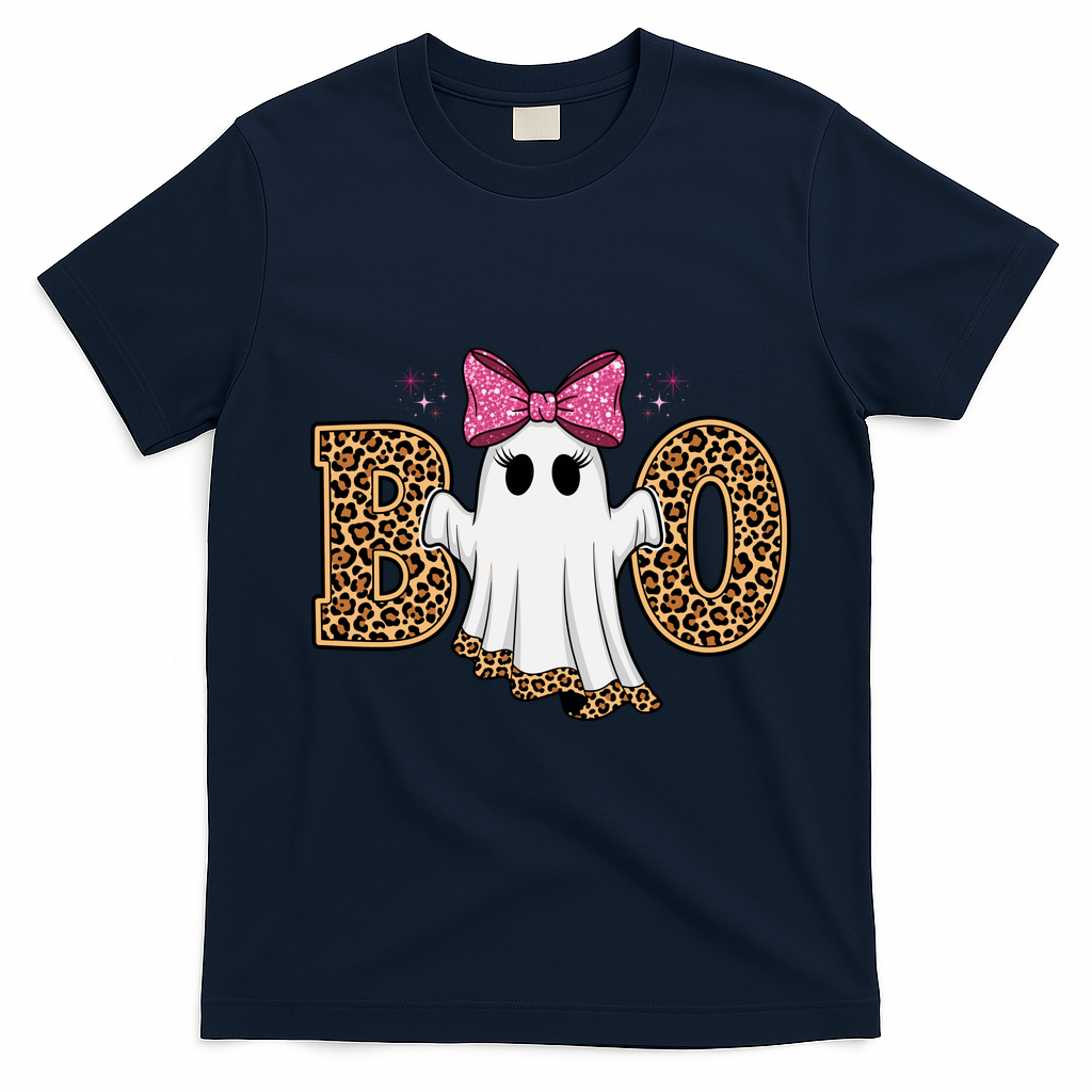 Cute Halloween Boo Ghost Vibes Spooky Season T-Shirt - Navy Blue