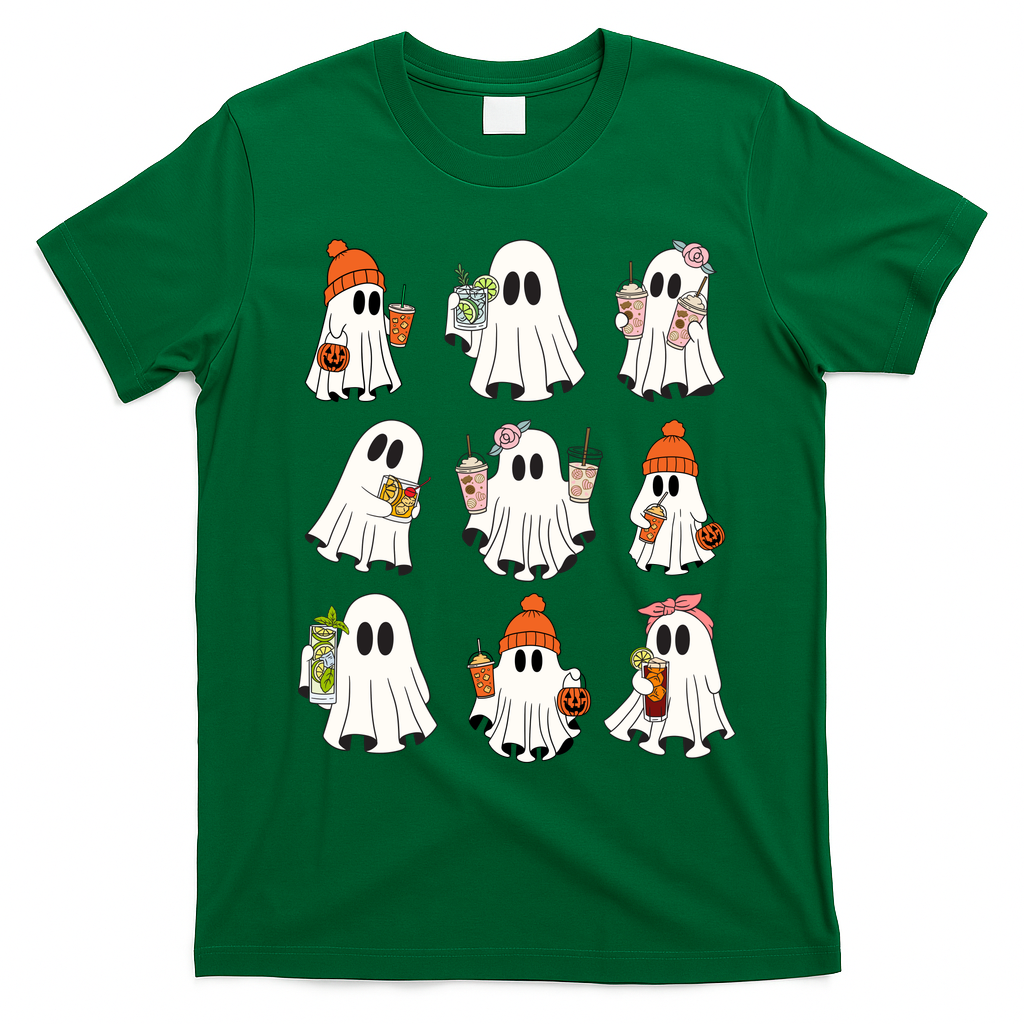 Cute Halloween Ghost Vibes Spooky Autumn Gift T-Shirt - Irish Green