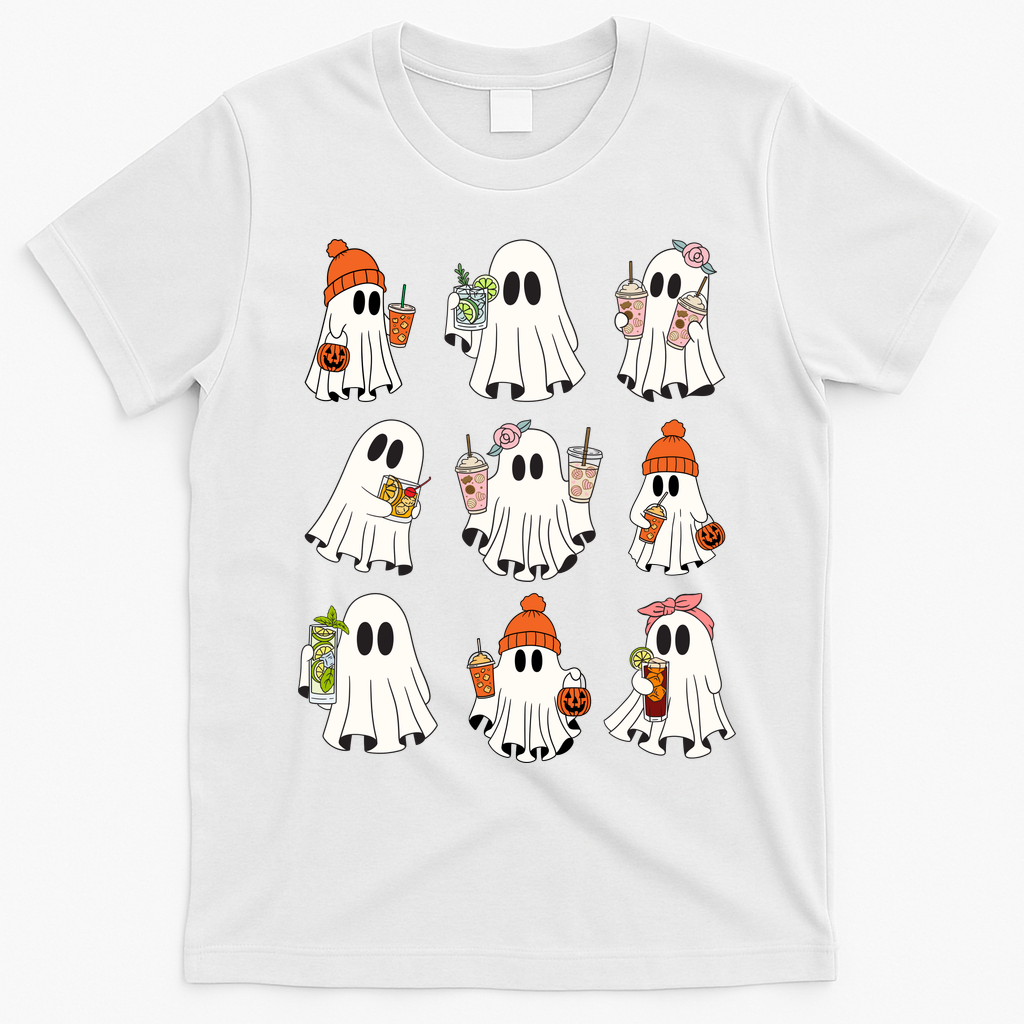 Cute Halloween Ghost Vibes Spooky Autumn Gift T-Shirt - White