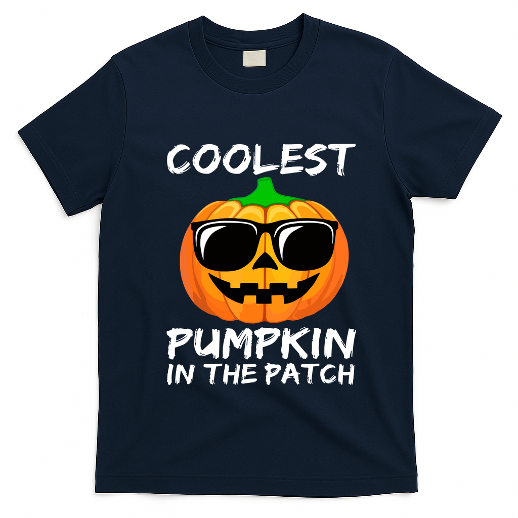 Cute Halloween Kids Coolest Pumpkin In The Patch Glasses Teens Gift T-Shirt - Navy Blue