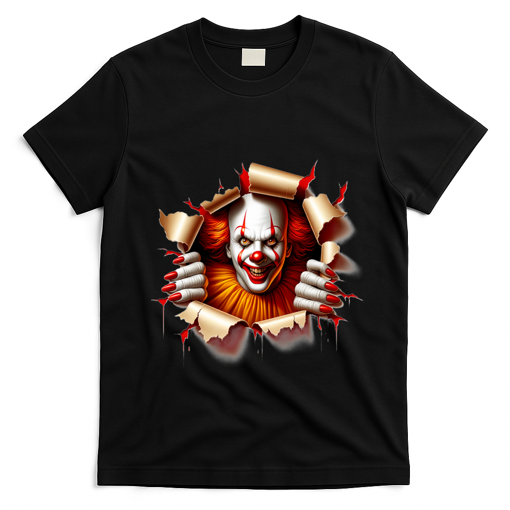 Creepy Halloween Peeking Through Clown T-Shirt - Black